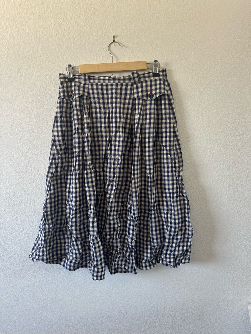 Navy and White Gingham Midi Skirt